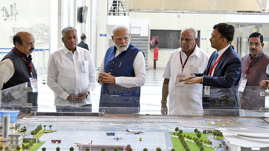 Prime Minister Narendra Modi at the inauguration of the Shivamogga Airport, in Karnataka on Monday. Credit: Twitter/ @PIB