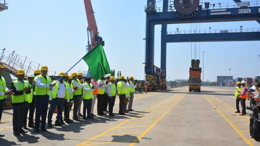 Coastal container feeder service flagged off between Chennai, Pondicherry ports. Credit: IANS Photo