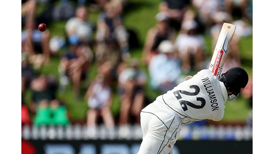 Kane Williamson plays a shot during day four of the second cricket Test match between New Zealand and England. Credit: AFP Photo