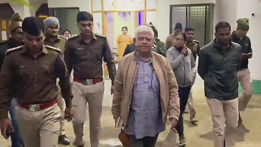 Congress leader and former Madhya Pradesh minister Raja Pateria being arrested over his controversial remark about Prime Minister Narendra Modi, in Damoh, Tuesday, Dec. 13, 2022. Credit: PTI Photo