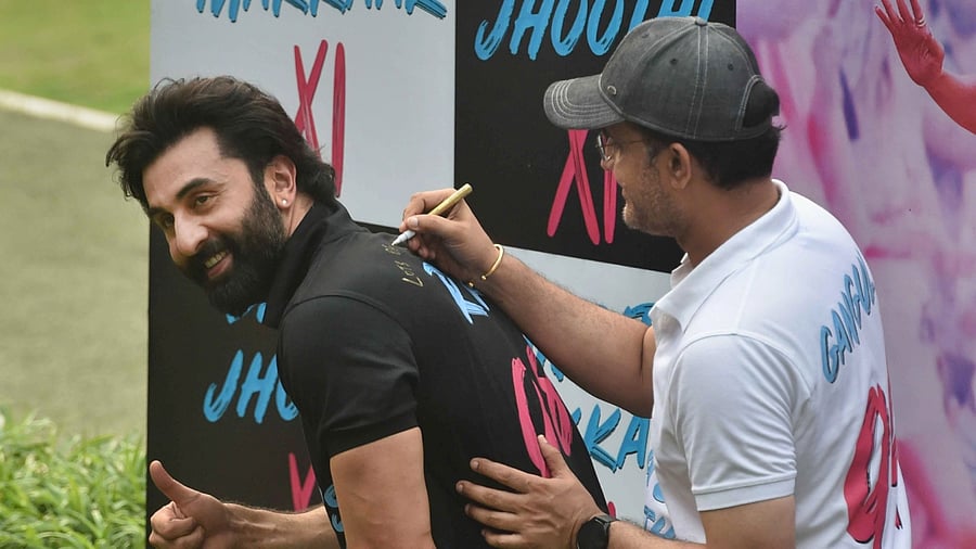 Ranbir Kapoor with Sourav Ganguly in Kolkata. Credit: PTI Photo