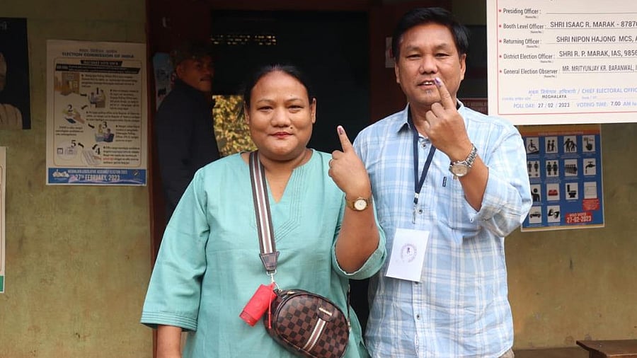 Candidates after casting their vote in Meghalaya. Credit: Special Arranegement