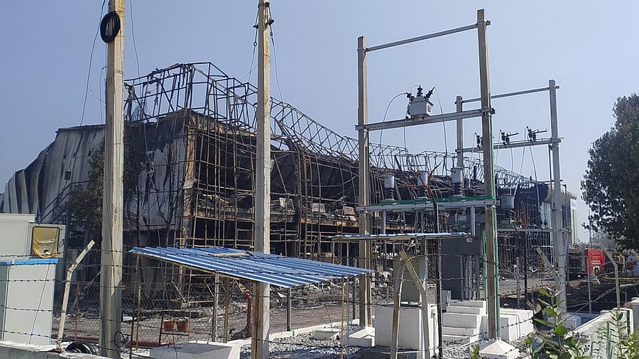 A view of damaged Apple supplier Foxlink is seen after a fire at its assembly facility in Tirupati district in the southern state of Andhra Pradesh, India, February 28, 2023. Credit: Reuters Photo