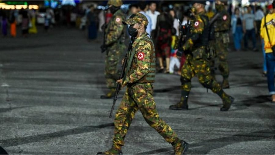Myanmar military personnel on the streets. Credit: AFP Photo