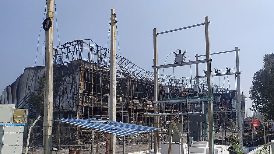 A view of damaged Apple supplier Foxlink is seen after a fire at its assembly facility in Tirupati district in the southern state of Andhra Pradesh. Credit: Reuters Photo
