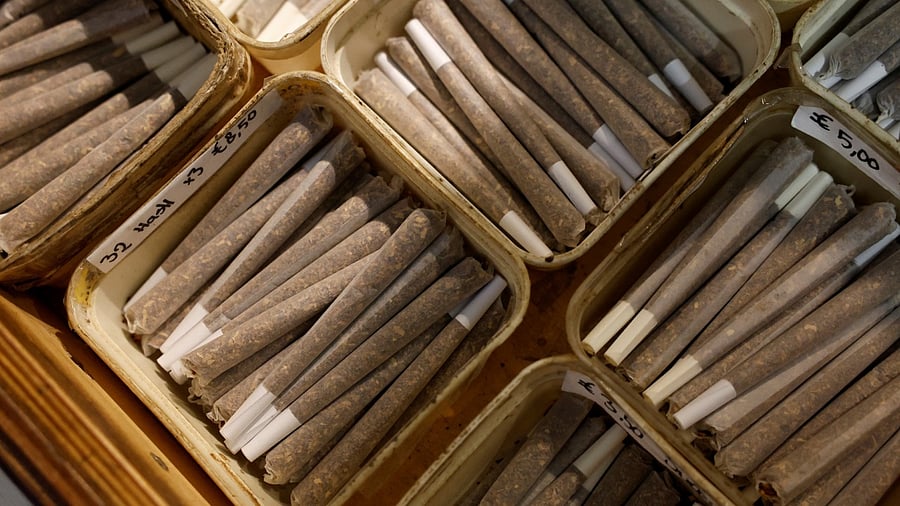 A supply of joints is seen at a coffeeshop in Breda, Netherlands March 1, 2023. Credit: Reuters Photo