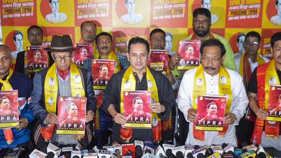 As the counting progressed, Tipra Motha was leading in 12 assembly constituencies out of 20 reserved for Scheduled Tribe categories, denting the hopes of the ruling BJP and the Left-Congress combine of sailing through. Credit: PTI Photo