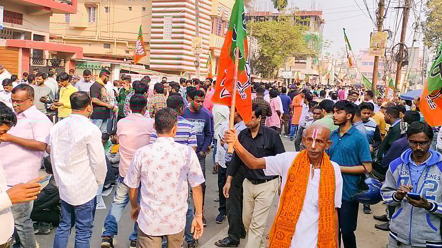 The BJP was leading in 33 seats in the 60-member House, while its partner IPFT was ahead in one seat. Credit: PTI Photo