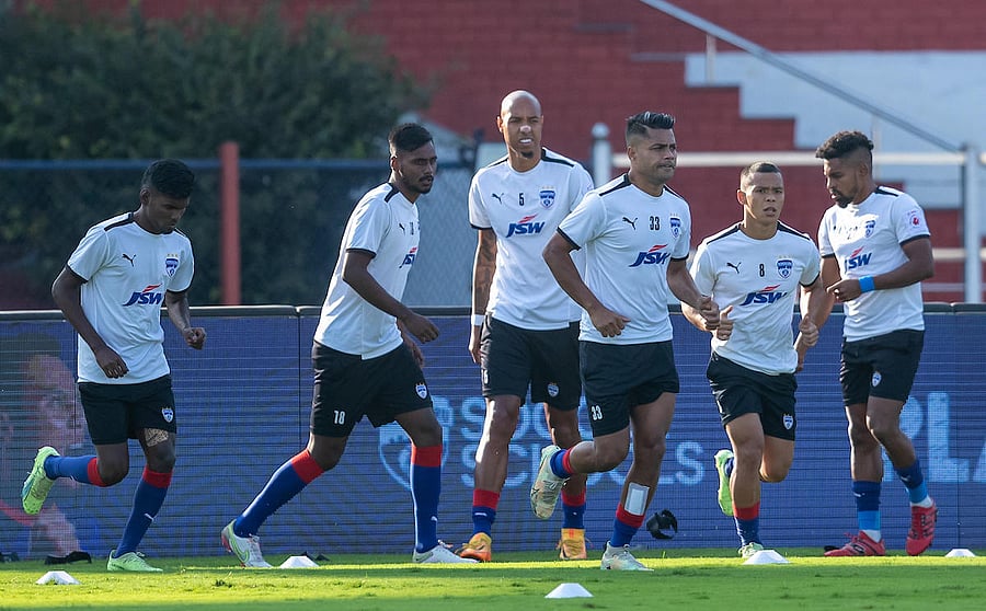 BFC players train ahead of their ISL playoff clash against Kerala Blasters. Credit: Faheem Hussain/Focus Sports/ ISL