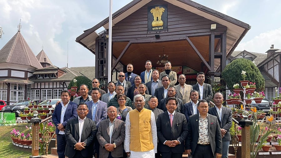 Conrad K Sangma with NPP MLAs with Meghalaya Governor Phagu Chauhan, on Friday. Credit: NPP.