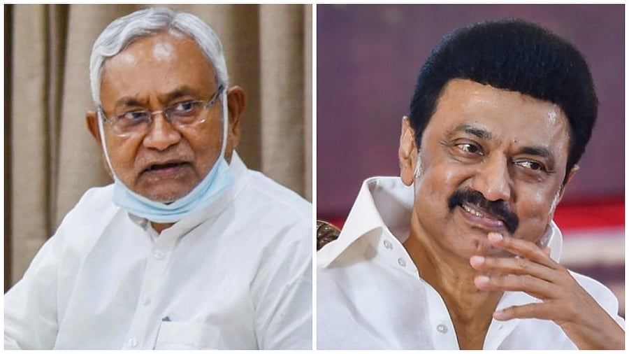 Bihar Chief MInister Nitish Kumar and Tamil Nadu Chief Minister MK Stalin. Credit: PTI Photo