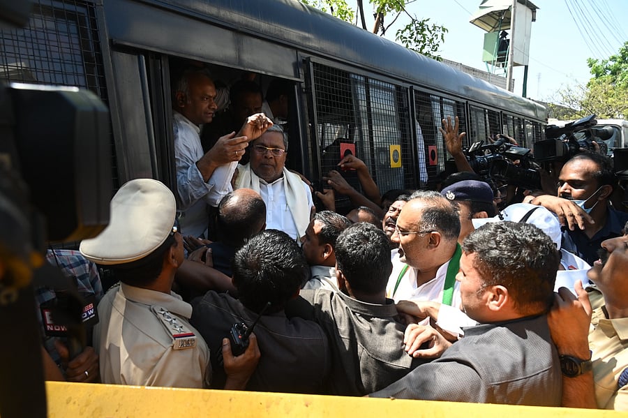 'It is not enough that you arrested Prashanth Kumar. If they have little shame, you should arrest the MLA Madal Virupakshappa immediately.' Credit: DH Photo/S K Dinesh