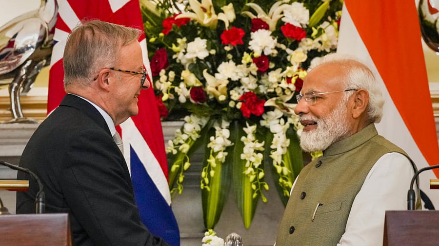 Australian PM Anthony Albanese with Indian PM Narendra Modi. Credit: PTI Photo