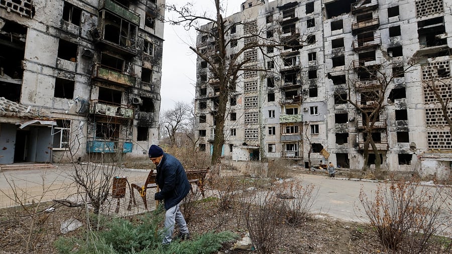 Buildings were destroyed in the course of Russia-Ukraine conflict, in Mariupol, Russian-controlled Ukraine. Credit: Reuters