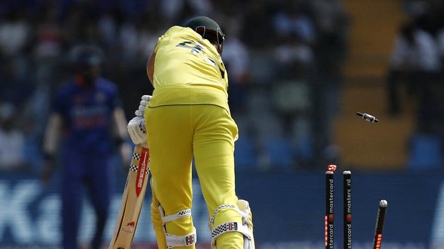 Australia's Cameron Green is bowled out by India's Mohammed Shami. Credit: Reuters Photo