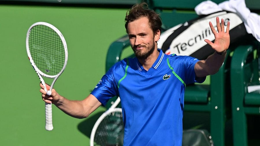 Daniil Medvedev celebrates his victory after winning his semifinal match against Frances Tiafoe. Credit: AFP Photo