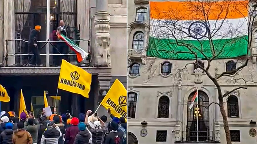 Vandalism at Indian High Commission in London. Credit: PTI Photo