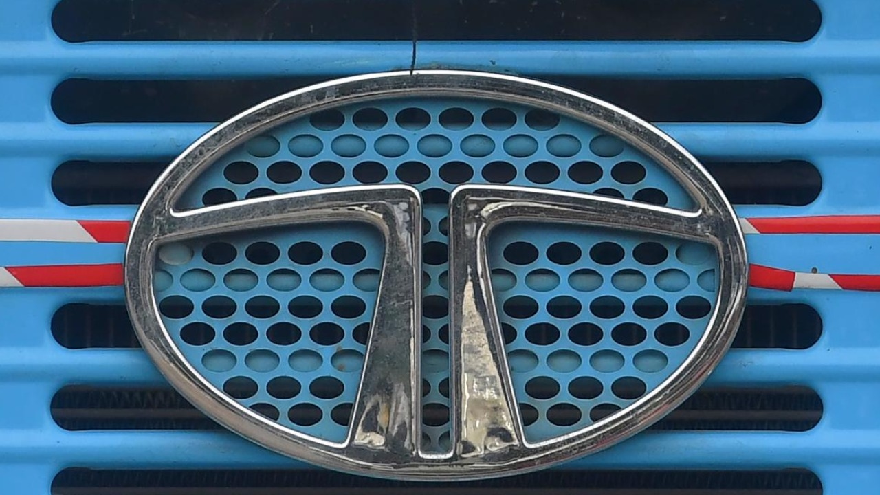 Logo of Tata Motors seen on the engine grille of a truck. Credit: AFP Photo