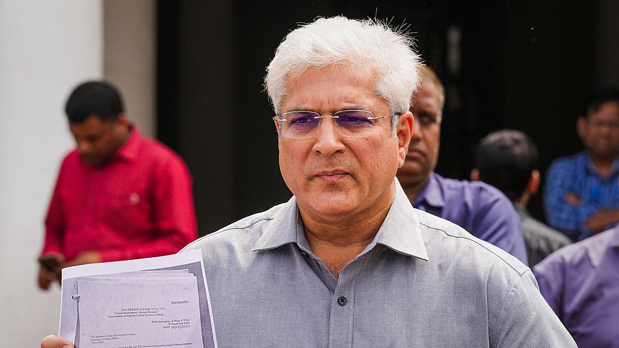 Delhi Finance Minister Kailash Gahlot addresses the media at Delhi Assembly during the Budget Session. Credit: PTI Photo