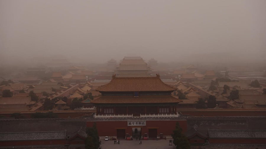 A view of the Forbidden City, as the city is shrouded in smog amid a sandstorm, in Beijing, China March 10, 2023. Credit: Reuters Photo