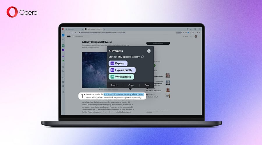 Opera brings AI ChatGPT bot sidebar to browsers. Picture Credit: Opera