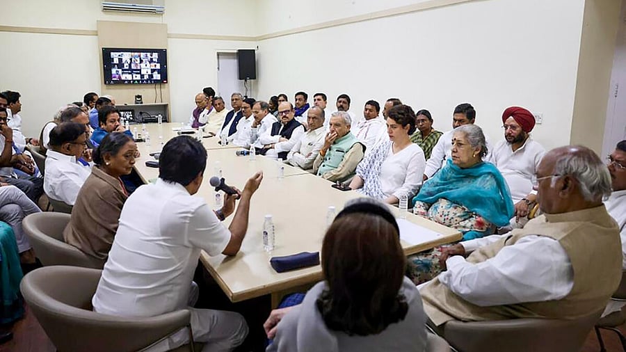 Congress leaders meet after Rahul Gandhi's disqualification as Lok Sabha MP. Credit: PTI Photo