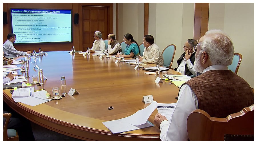 On March 22, Prime Minister Narendra Modi chaired a high-level meeting to review the Covid situation amid rise in cases in the country. Credit: PTI Photo