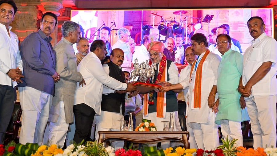Union Home Minister Amit Shah during his visit to Karnataka. Credit: Special Arrangement