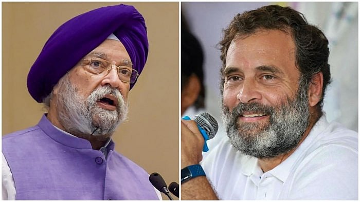 Union Minister Hardeep Singh Puri and Congress leader Rahul Gandhi. Credit: PTI Photo