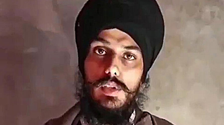 Waris Punjab De chief Amritpal Singh in a grab from a recently surfaced video. Credit: PTI Photo