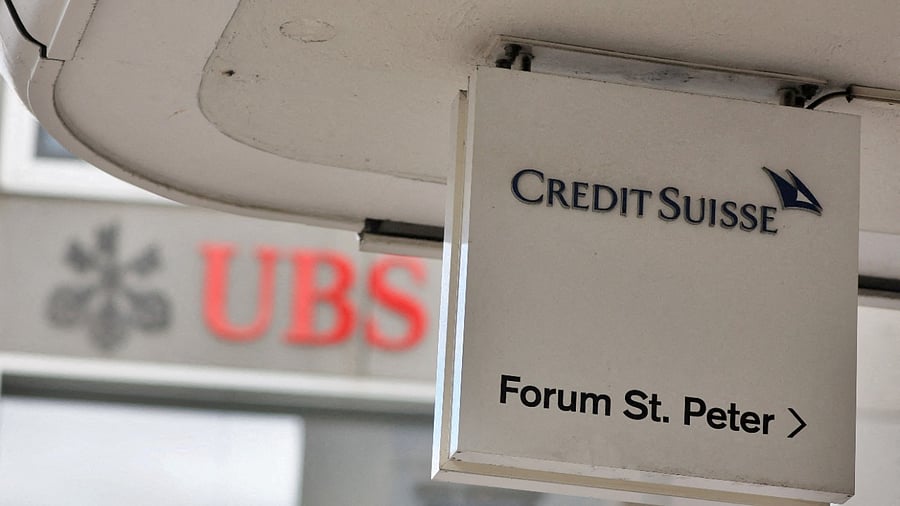  Logos of Swiss bank UBS and Credit Suisse in Zurich, Switzerland. Credit: Reuters Photo