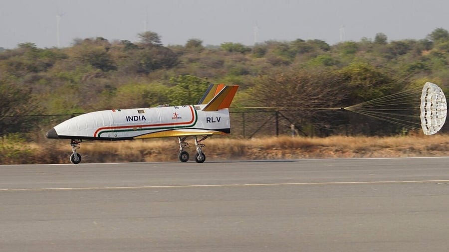 ISRO with DRDO and IAF conducts the Reusable Launch Vehicle Autonomous Landing Mission (RLV LEX) from Aeronautical Test Range, Chitradurga, Karnataka. Credit: PTI Photo