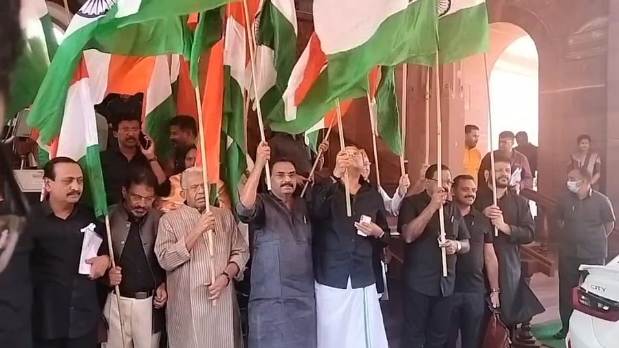 Opposition parties have been displaying coordination during the Budget Session of Parliament and have jointly held protests ever since it started on March 13. Credit: Twitter/@shemin_joy