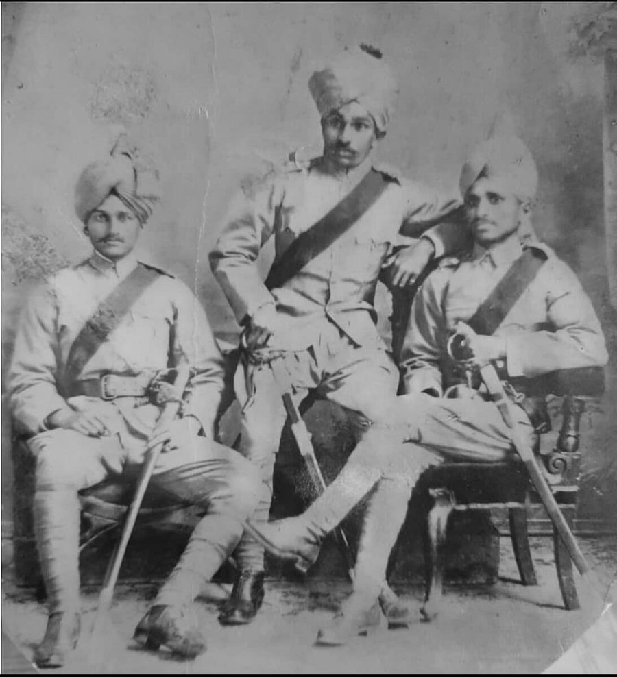 Subedars Codanda Ayyanna, Bolachanda Nanjappa and Nadikerianda Chinnappa of the Coorg Regiment, Fraserpet (Kushalnagar), 1902. Photo courtesy Boverianda Nanjamma Chinnappa