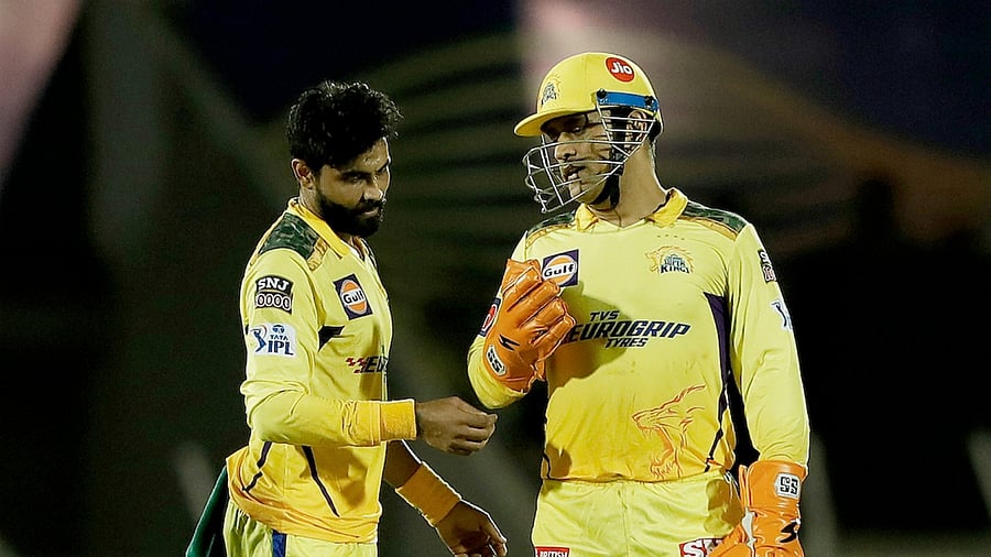 Ravindra Jadeja with CSK captain MS Dhoni. Credit: PTI File Photo