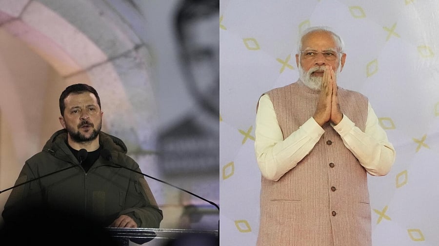 Volodymyr Zelenskyy. Credit: AP/PTI Photo; PM Modi. Credit: PTI Photo