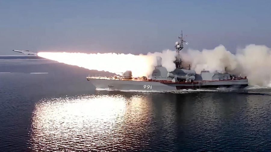 File photo of a missile boat of the Pacific Fleet fires a Moskit cruise missile at a mock enemy sea target in the Sea of Japan during military exercises. Credit: AFP Photo