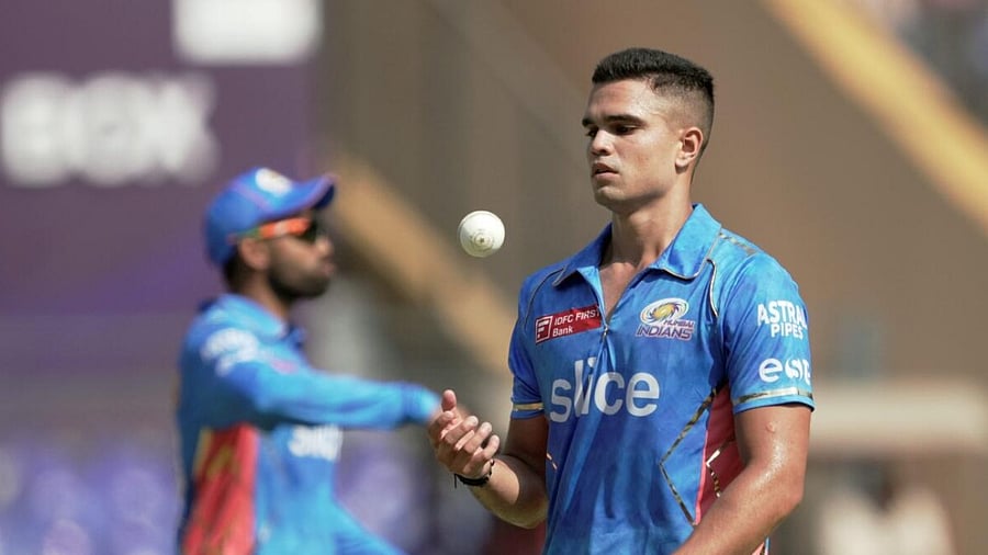 Arjun Tendulkar during the IPL 2023 cricket match between Kolkata and Mumbai. Credit: PTI Photo