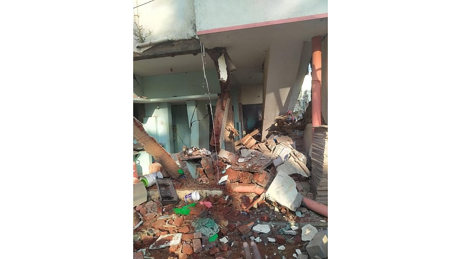 A cylinder blast resulted in the collapse of a house. Credit: Special Arrangement
