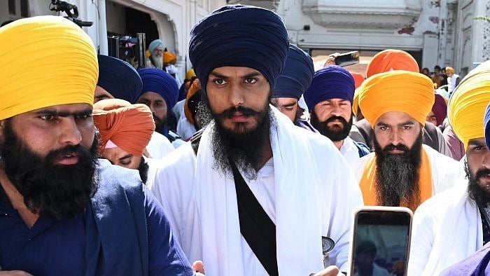 'Waris Punjab De' chief Amritpal Singh arrested by Punjab Police from Moga district of Punjab. Credit: AFP Photo 