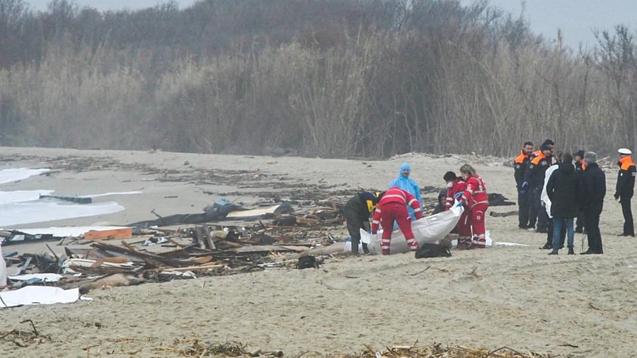Rescuers at the site of a shipwreck south of Crotone, after a migrants' boat sank off Italy's southern Calabria. Credit: AFP File Photo