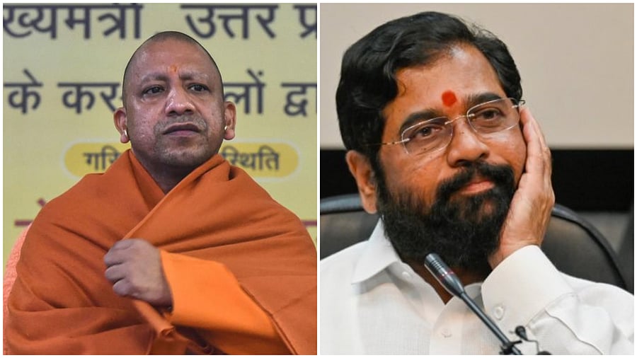 UM CM Yogi Adityanath and Maharashtra CM Eknath Shinde. Credit: PTI Photos