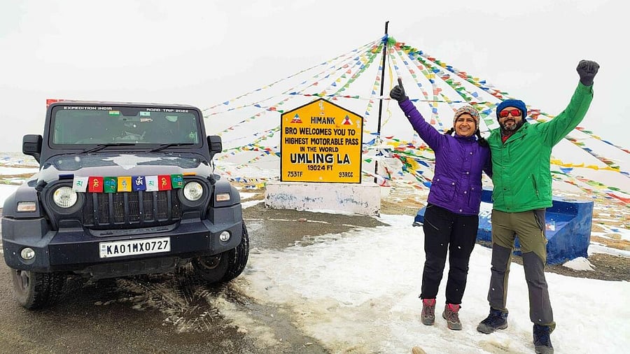 Priyanka and Nishith Jois at Umling La in Ladakh.