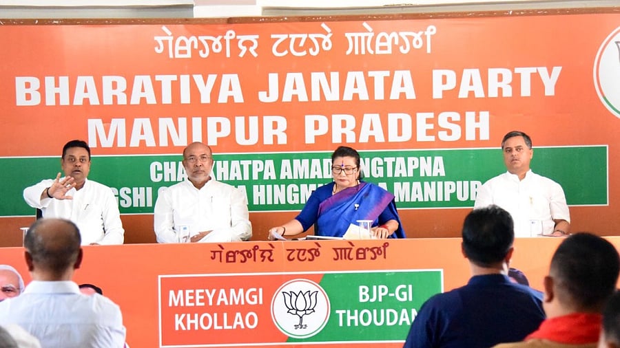 Sambit Patra in Manipur. Credit: Twitter/@sambitswaraj