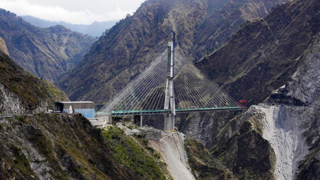 Anji Khad bridge, India's first cable-stayed railway bridge, in Reasi district. credit: PTI File Photo