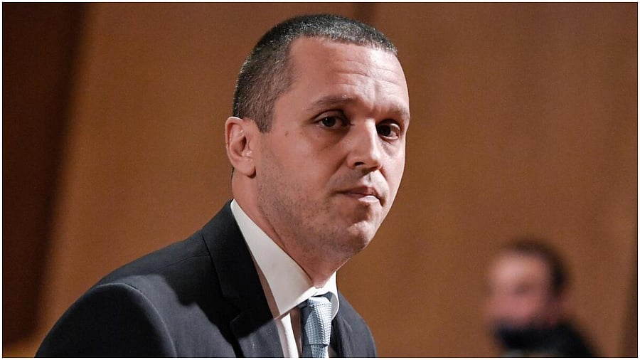lias Kasidiaris, former Golden Dawn MP and spokesman, who was handed a sentence of 13 years imprisonment attends the appeals court in Athens on October 21, 2020. Credit: AFP Photo