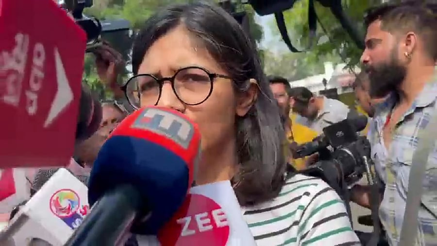 Before the meeting, Maliwal had alleged that she was not being allowed to meet the wrestlers. Credit: Twitter/@SwatiJaiHind