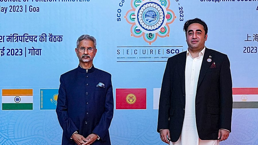External Affairs Minister S Jaishankar with Pakistan's Foreign Minister Bilawal Bhutto Zardari. Credit: PTI Photo