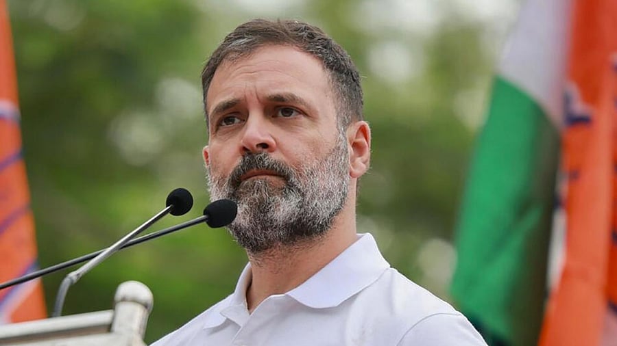 Congress leader Rahul Gandhi addresses a public meeting ahead of Karnataka Assembly elections, in Anekal. Credit: PTI Photo