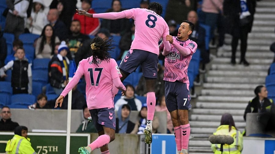 Everton players celebrate a goal. Credit: Reuters Photo
